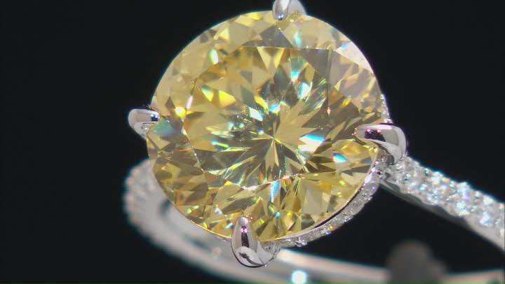 Yellow And White Cubic Zirconia Rhodium Over Sterling Silver Firework Cut Ring 12.76ctw Video Thumbnail