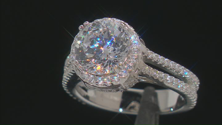 White Cubic Zirconia Rhodium Over Sterling Silver 130 Facet Ring 6.41ctw Video Thumbnail