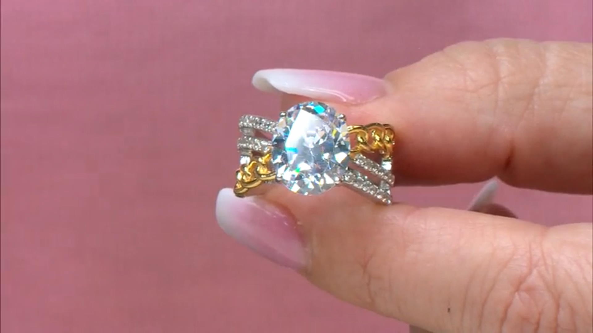 White Cubic Zirconia Rhodium And 18k Yellow Gold Over Sterling Silver Ring 7.66ctw Video Thumbnail