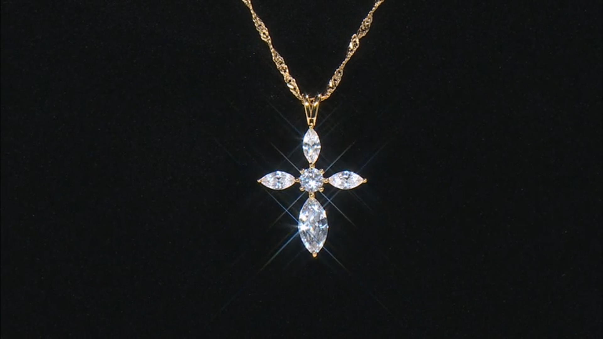 White Cubic Zirconia 18k Yellow Gold Over Sterling Silver Cross Pendant With Chain 2.88ctw Video Thumbnail