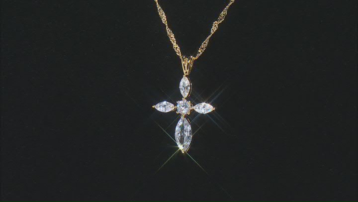 White Cubic Zirconia 18k Yellow Gold Over Sterling Silver Cross Pendant With Chain 2.88ctw Video Thumbnail