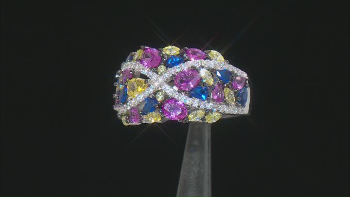 Multi-Gem Simulants Rhodium Over Sterling Silver Ring 2.55ctw Video Thumbnail