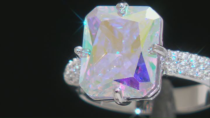 Aurora Borealis And White Cubic Zirconia Rhodium Over Sterling Silver Ring 10.35ctw Video Thumbnail