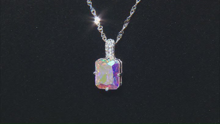 Aurora Borealis And White Cubic Zirconia Rhodium Over Sterling Silver Pendant With Chain 10.23ctw Video Thumbnail