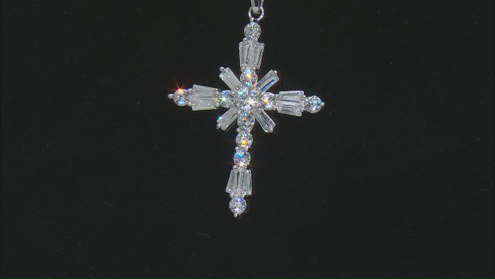 White Cubic Zirconia Platinum Over Sterling Silver Cross Pendant With Chain 4.09ctw Video Thumbnail