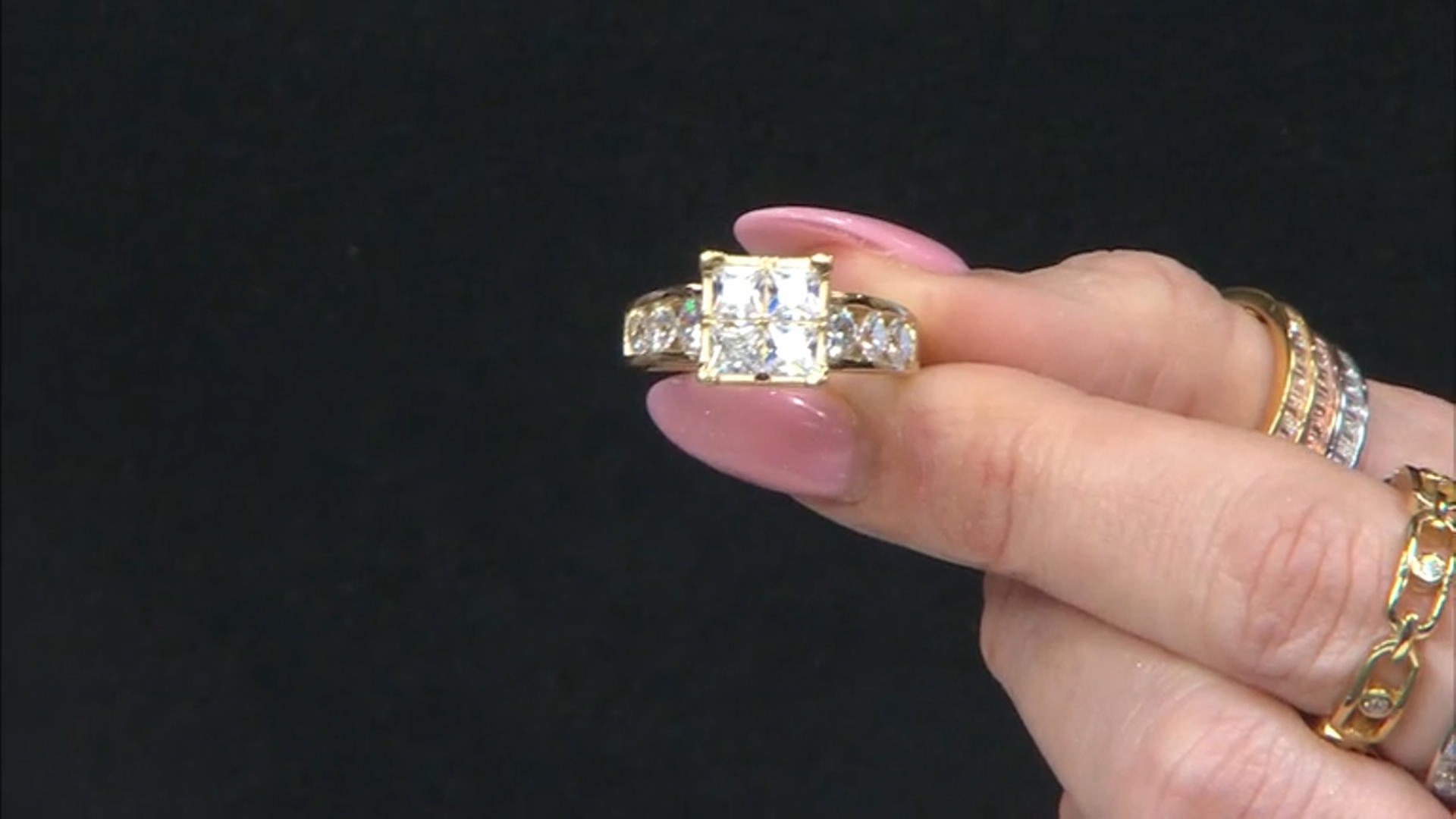 White Cubic Zirconia 18k Yellow Gold Over Sterling Silver Ring With Band 6.20ctw Video Thumbnail