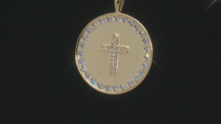 White Cubic Zirconia 18k Yellow Gold Over Sterling Silver Cross Necklace 1.12ctw Video Thumbnail