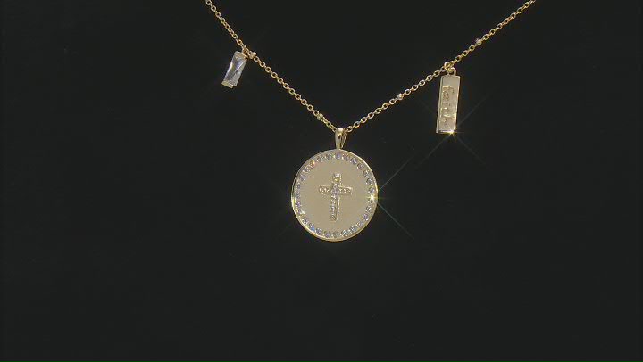 White Cubic Zirconia 18k Yellow Gold Over Sterling Silver Cross Necklace 1.12ctw Video Thumbnail