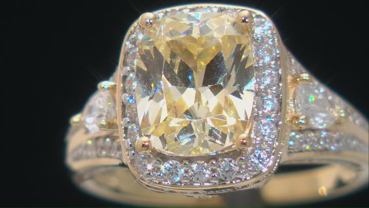 Yellow And White Cubic Zirconia 18k Yellow Gold And Rhodium Over Sterling Silver Ring 6.26ctw Video Thumbnail
