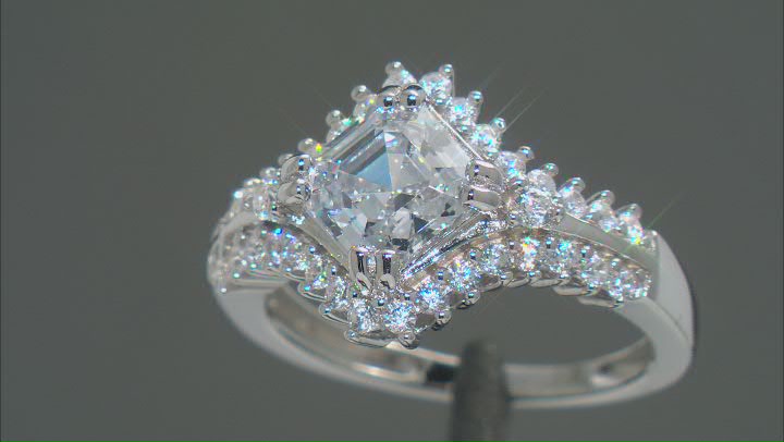 White Cubic Zirconia Platinum Over Sterling Silver Asscher Cut Ring 3.81ctw Video Thumbnail