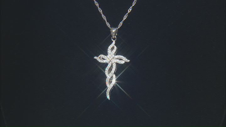 White Cubic Zirconia Rhodium Over Sterling Silver Cross Pendant With Chain 0.96ctw Video Thumbnail