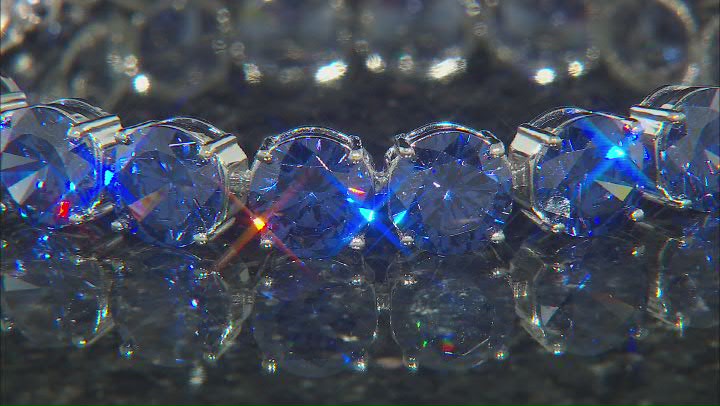 Blue Cubic Zirconia Rhodium Over Sterling Silver Tennis Bracelet 91.78ctw Video Thumbnail