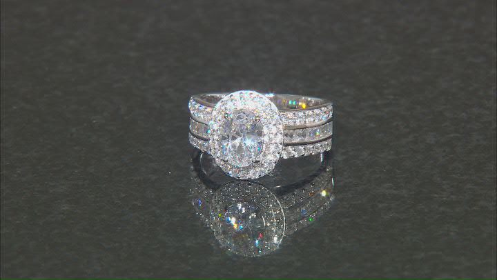 White Cubic Zirconia Rhodium Over Sterling Silver Ring Set 4.70ctw Video Thumbnail