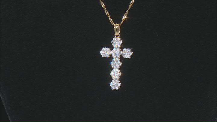 White Cubic Zirconia 18k Yellow Gold Over Sterling Silver Cross Pendant With Chain 1.15ctw Video Thumbnail