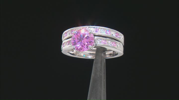 Pink And White Cubic Zirconia Rhodium Over Sterling Silver Ring Set 4.74ctw Video Thumbnail