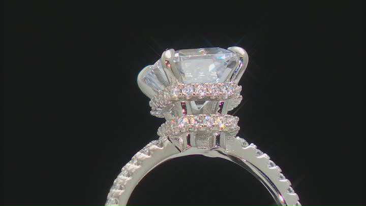 White Cubic Zirconia Platinum Over Sterling Silver Asscher Cut Ring 7.35ctw Video Thumbnail