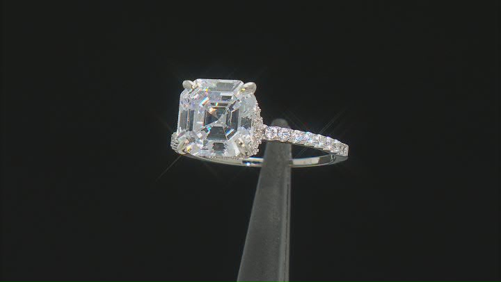 White Cubic Zirconia Platinum Over Sterling Silver Asscher Cut Ring 7.35ctw Video Thumbnail