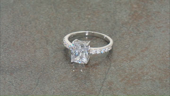 White Cubic Zirconia Rectangular Cushion Rhodium Over Sterling Silver Ring 4.35ctw Video Thumbnail