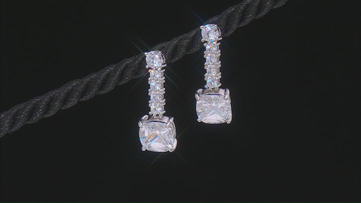 White Cubic Zirconia Rhodium Over Sterling Silver Earring Set 12.96ctw Video Thumbnail