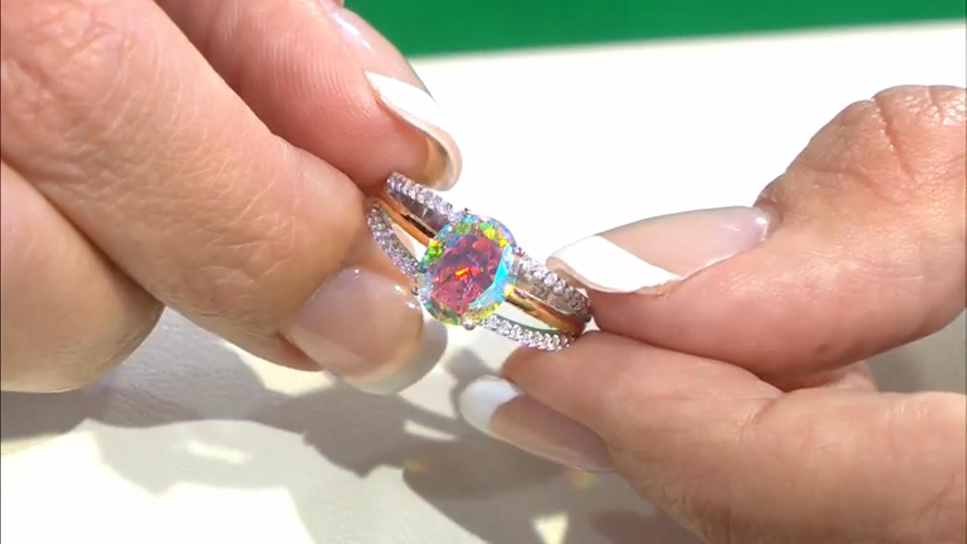 Aurora Borealis And White Cubic Zirconia Rhodium And 18K Yellow Gold Over Silver Ring 5.91ctw Video Thumbnail