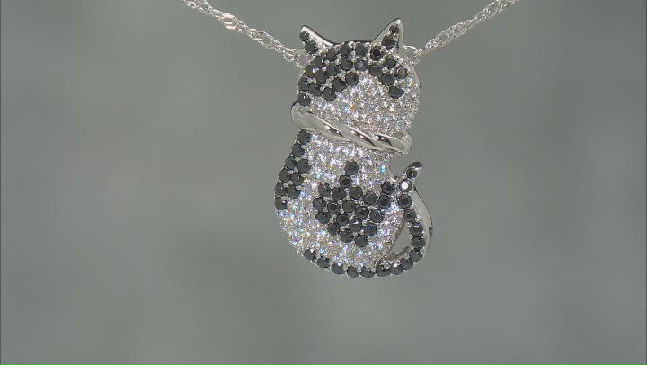 Black And White Cubic Zirconia Rhodium Over Sterling Silver Cat Necklace 3.69ctw Video Thumbnail