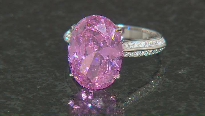 Pink And White Cubic Zirconia Rhodium Over Sterling Silver Ring 18.32ctw Video Thumbnail