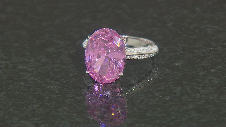 Pink And White Cubic Zirconia Rhodium Over Sterling Silver Ring 18.32ctw Video Thumbnail