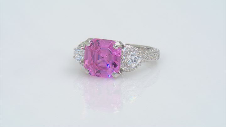 Pink And White Cubic Zirconia Rhodium Over Sterling Silver Asscher Cut Ring 11.45ctw Video Thumbnail