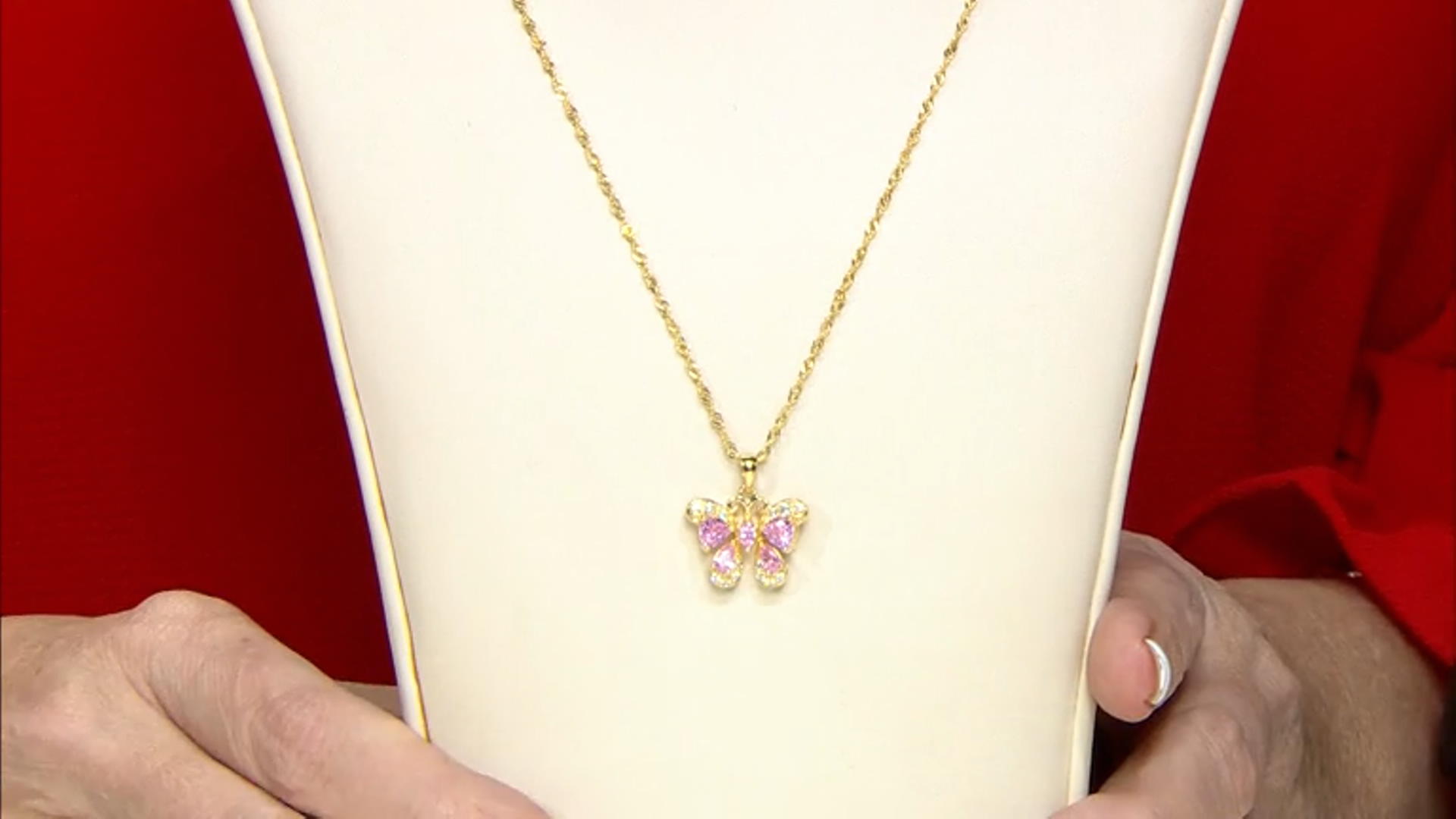 Pink And White Cubic Zirconia 18k Yellow Gold Over Sterling Silver Butterfly Pendant 2.81ctw Video Thumbnail