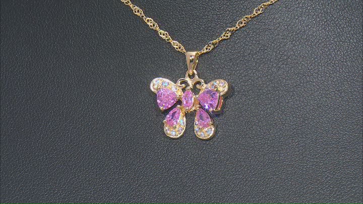 Pink And White Cubic Zirconia 18k Yellow Gold Over Sterling Silver Butterfly Pendant 2.81ctw Video Thumbnail