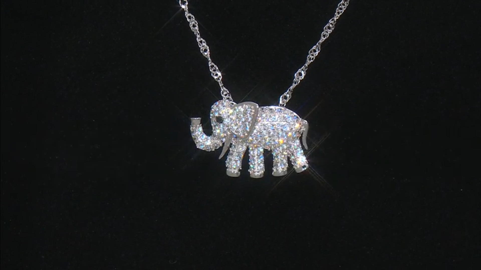 Black And White Cubic Zirconia Platinum Over Sterling Silver Elephant Pendant With Chain 2.09ctw Video Thumbnail