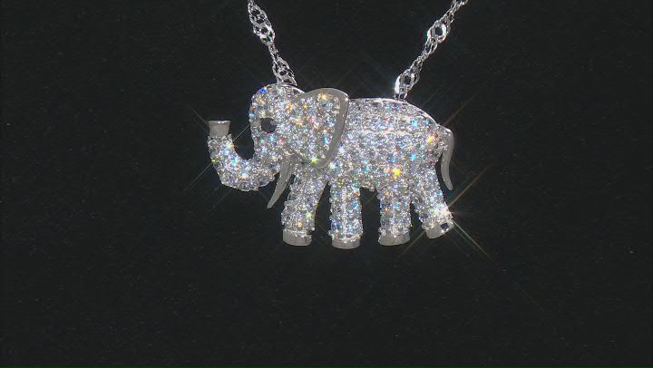 Black And White Cubic Zirconia Platinum Over Sterling Silver Elephant Pendant With Chain 2.09ctw Video Thumbnail