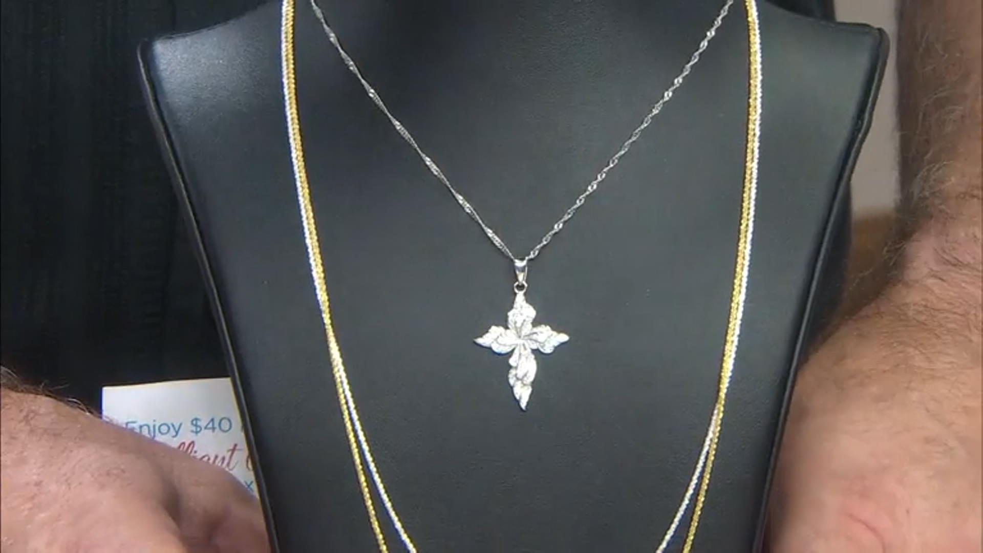 White Cubic Zirconia Platinum Over Sterling Silver Cross Pendant With Chain 0.96ctw Video Thumbnail