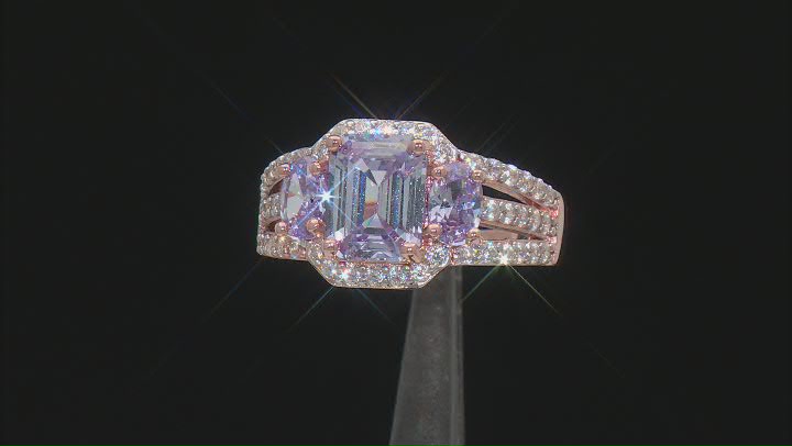 Lavender And White Cubic Zirconia 18k Rose Gold Over Sterling Silver Ring 6.59ctw Video Thumbnail