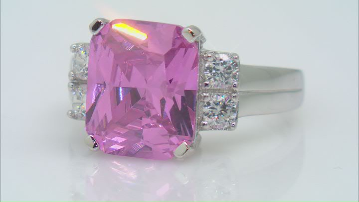 Pink And White Cubic Zirconia Rhodium Over Sterling Silver Ring 9.22ctw Video Thumbnail