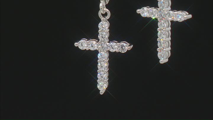 White Cubic Zirconia Platinum Over Sterling Silver Cross Earrings 0.88ctw Video Thumbnail
