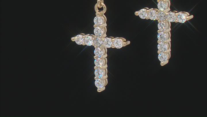 White Cubic Zirconia 18k Yellow Gold Over Sterling Silver Cross Earrings Video Thumbnail