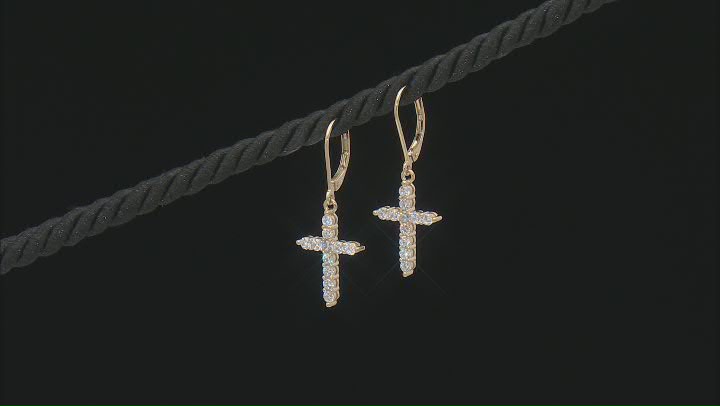 White Cubic Zirconia 18k Yellow Gold Over Sterling Silver Cross Earrings Video Thumbnail