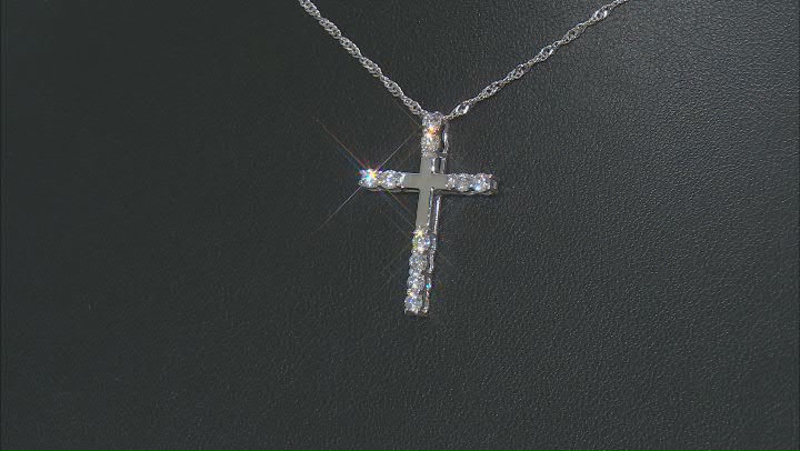 White Cubic Zirconia Platinum Over Sterling Silver Cross Pendant With Chain 1.00ctw Video Thumbnail