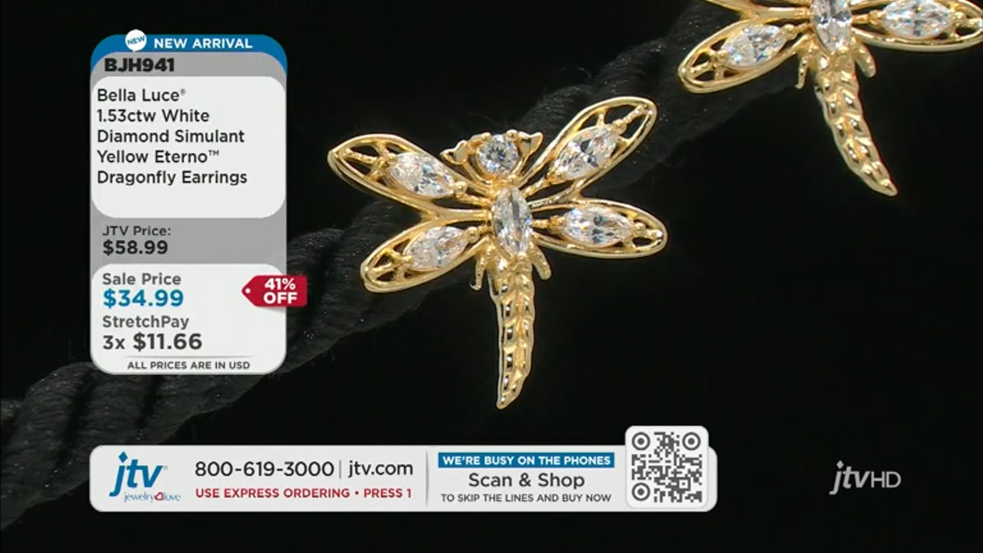 White Cubic Zirconia 18K Yellow Gold Over Sterling Silver Dragonfly Earrings 1.53ctw Video Thumbnail