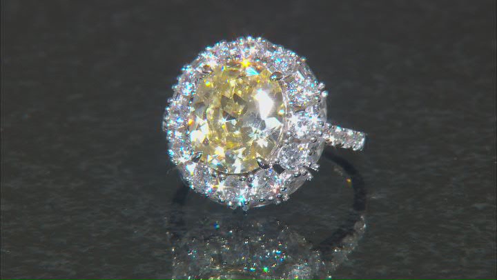 Canary And White Cubic Zirconia Rhodium Over Sterling Silver Ring 13.13ctw Video Thumbnail