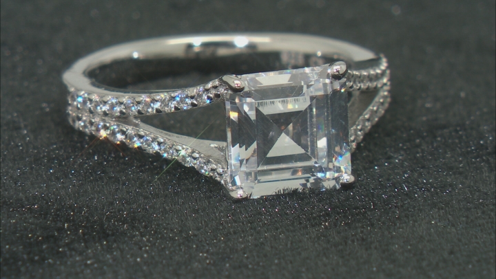 White Cubic Zirconia Rhodium Over Sterling Silver Asscher Cut Ring 4.82ctw Video Thumbnail