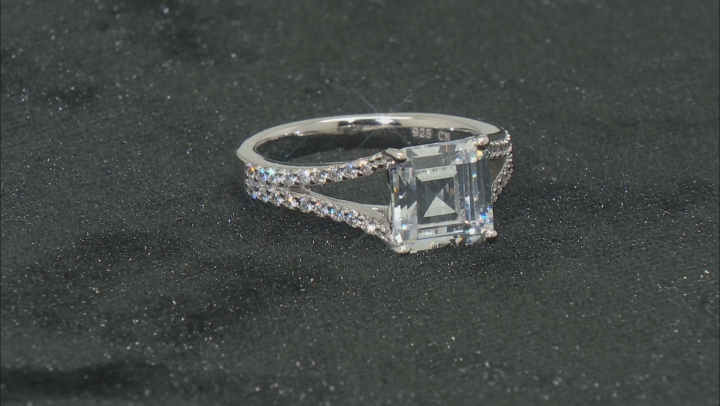 White Cubic Zirconia Rhodium Over Sterling Silver Asscher Cut Ring 4.82ctw Video Thumbnail