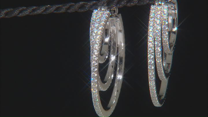White Cubic Zirconia Platinum Over Sterling Silver Hoops 3.45ctw Video Thumbnail