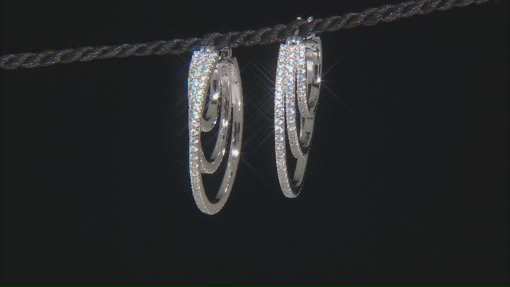 White Cubic Zirconia Platinum Over Sterling Silver Hoops 3.45ctw Video Thumbnail