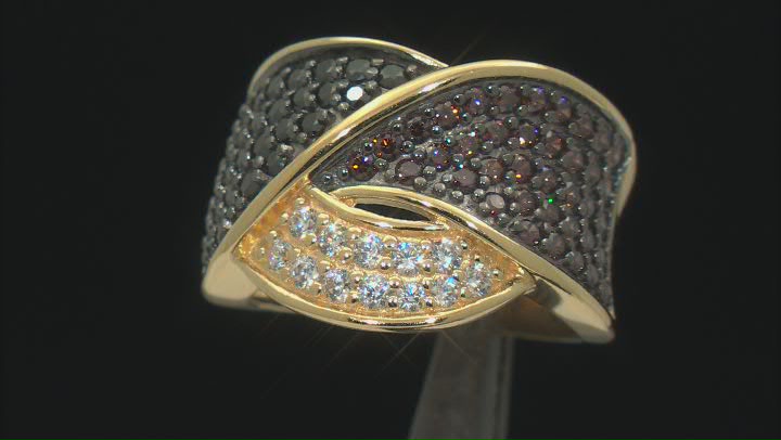 Black, Mocha, And White Cubic Zirconia 18k Yellow Gold Over Sterling Silver Ring 2.42ctw Video Thumbnail