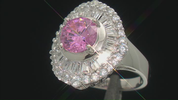 Pink And White Cubic Zirconia Platinum Over Sterling Silver Ring 5.38ctw Video Thumbnail