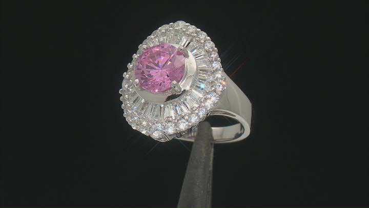 Pink And White Cubic Zirconia Platinum Over Sterling Silver Ring 5.38ctw Video Thumbnail