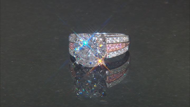 White And Pink Cubic Zirconia Platinum Over Sterling Silver Ring 11.85ctw Video Thumbnail