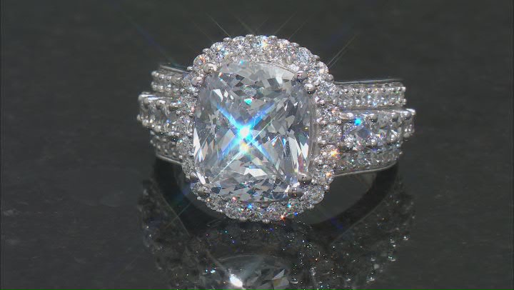 White Cubic Zirconia Platinum Over Sterling Silver Ring 11.50ctw Video Thumbnail
